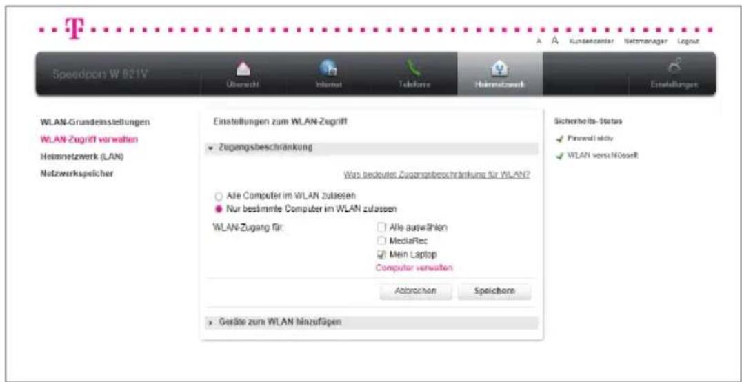 T-Mobile Speedport W 921V - Zugangsbeschränkung. - 1