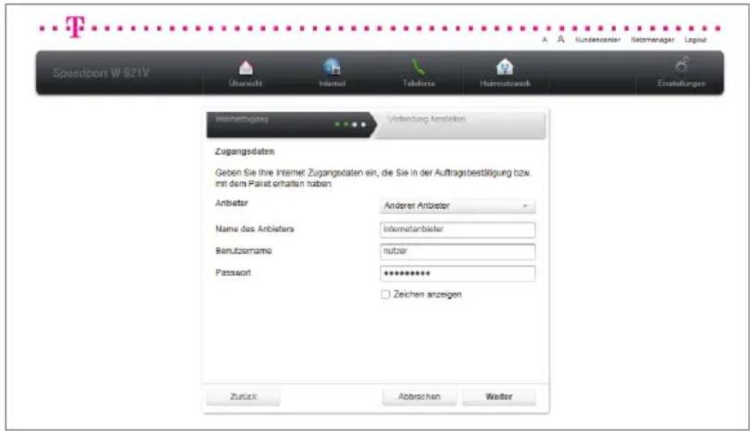 T-Mobile Speedport W 921V - Internetverbindung über DSL-Anschluss eines anderen Anbieters. - 3