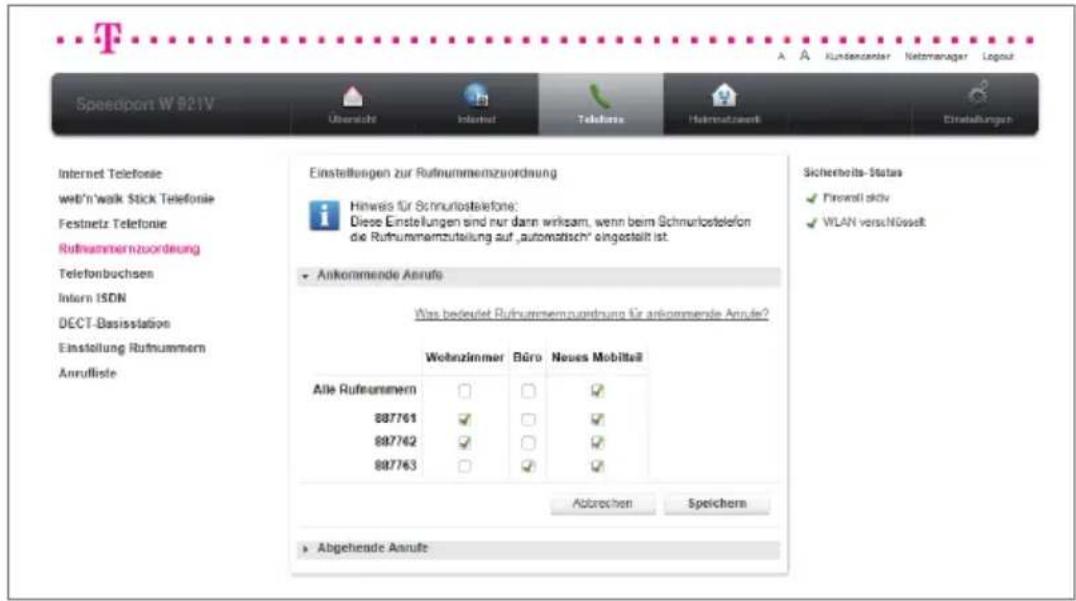 T-Mobile Speedport W 921V - Ankommende Anrufe. - 1