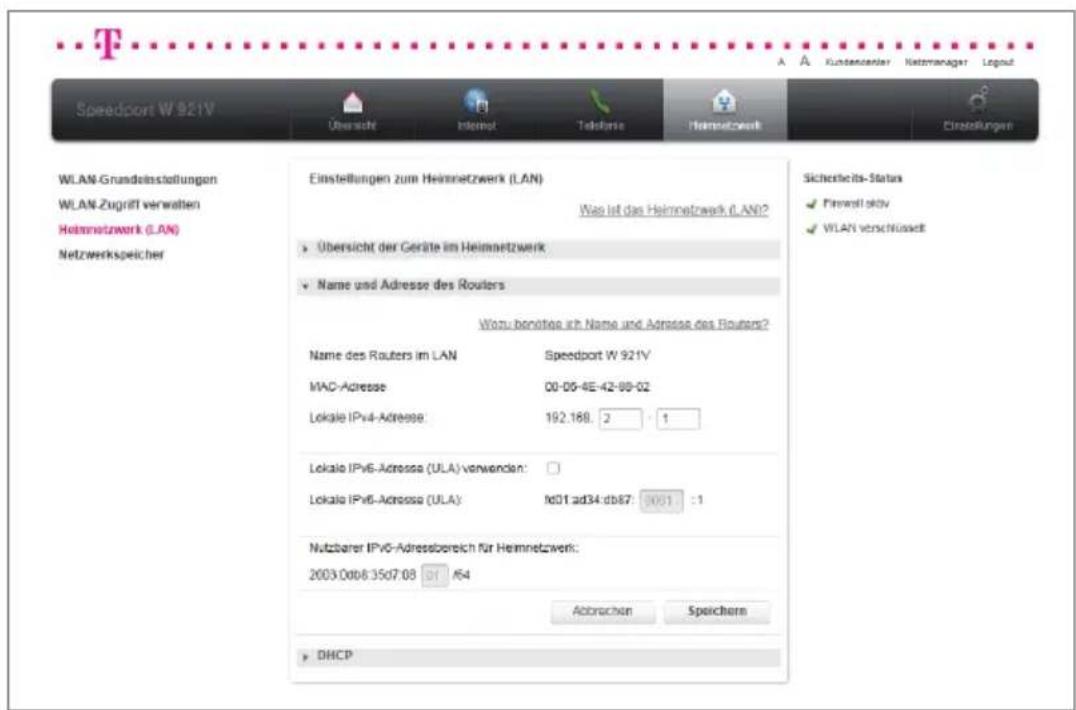 T-Mobile Speedport W 921V - Lokale IPv4-Adresse ändern. - 1