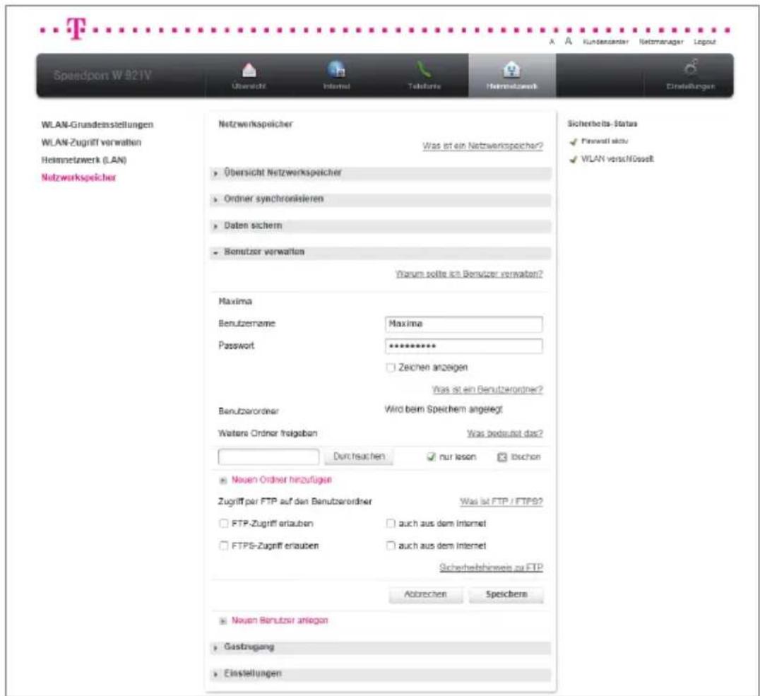 T-Mobile Speedport W 921V - Benutzer anlegen. - 1