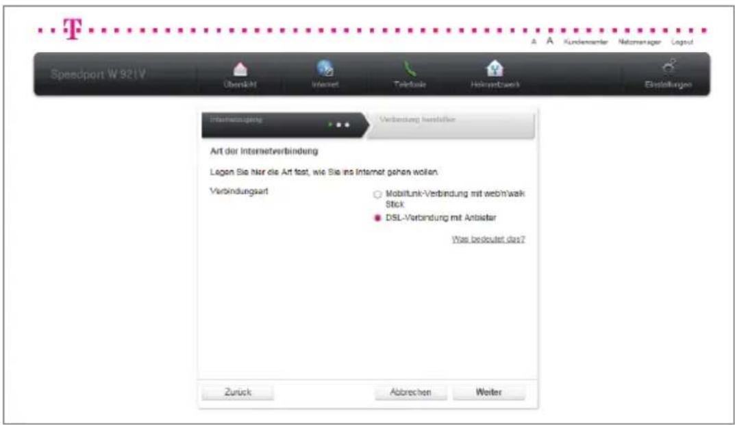 T-Mobile Speedport W 921V - Internetverbindung über DSL-Anschluss eines anderen Anbieters. - 1