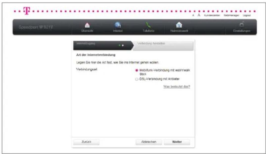 T-Mobile Speedport W 921V - Internetverbindung über Mobilfunk einrichten. - 1