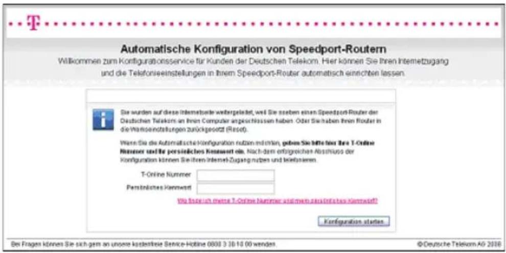 T-Mobile Speedport W 921V - Webportal zur „Automatischen Konfiguration“ aufrufen. - 2