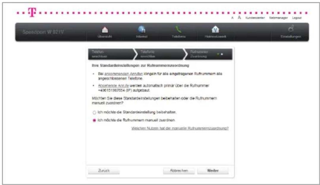 T-Mobile Speedport W 921V - Manuelle Rufnummernzuordnung bei IP-basiertem Anschluss. - 1