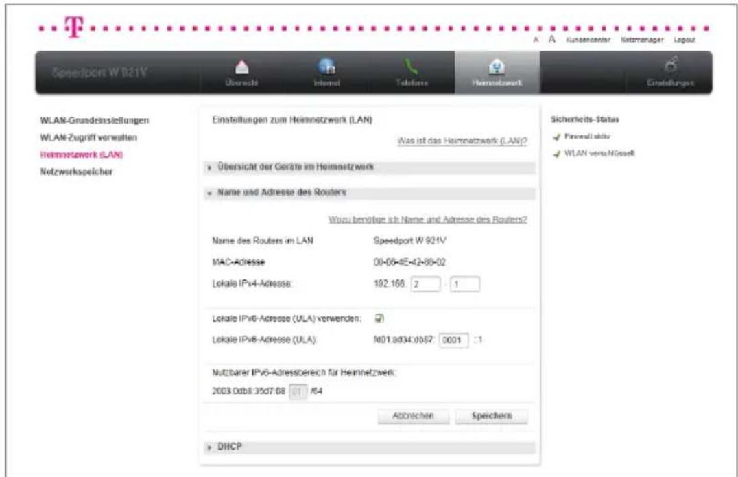 T-Mobile Speedport W 921V - Lokale IPv6-Adresse verwenden. - 1