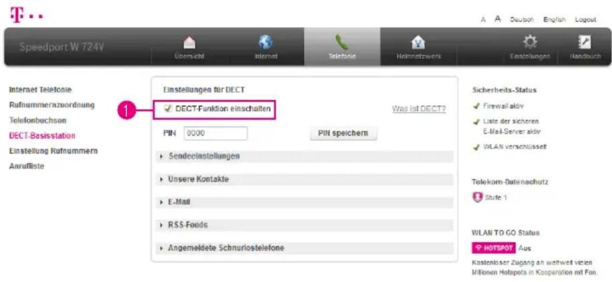 T-Mobile Speedport W 724V - DECT-Basisstation einschalten - 1
