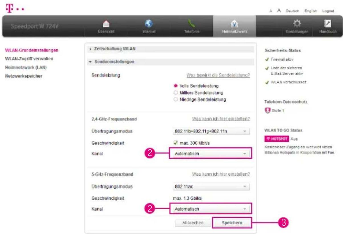 T-Mobile Speedport W 724V - WLAN-Sendekanal einstellen (Fortsetzung) - 1