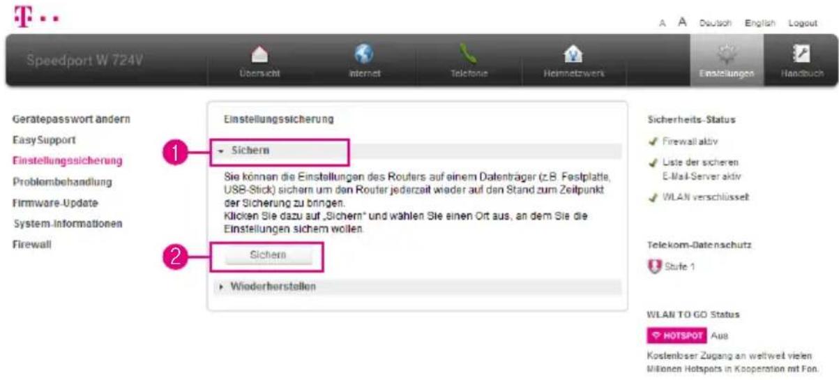 T-Mobile Speedport W 724V - Alle Einstellungen sichern - 1