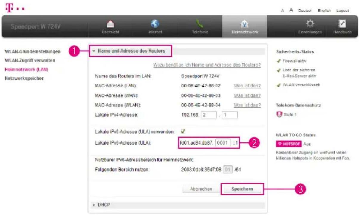 T-Mobile Speedport W 724V - Heimnetzwerk (LAN) - Lokale IPv6-Adresse ändern - 1