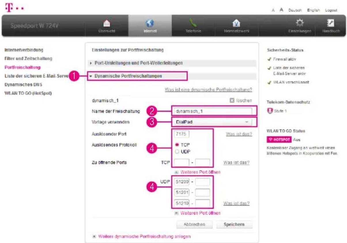 T-Mobile Speedport W 724V - Dynamische Portfreischaltungen (Fortsetzung) - 1