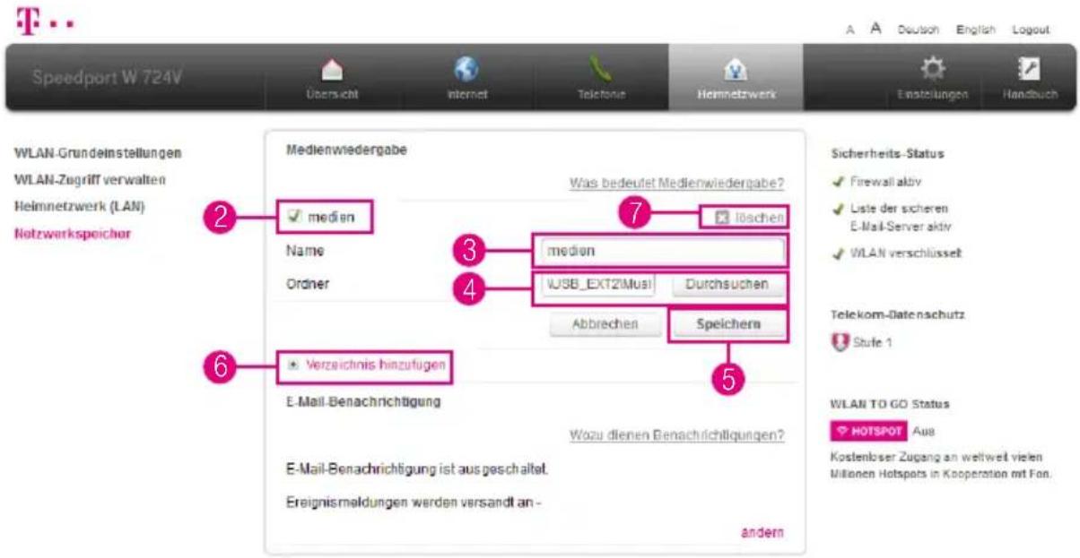 T-Mobile Speedport W 724V - Ordner für Medienwiedergabe freigeben (Fortsetzung) - 1