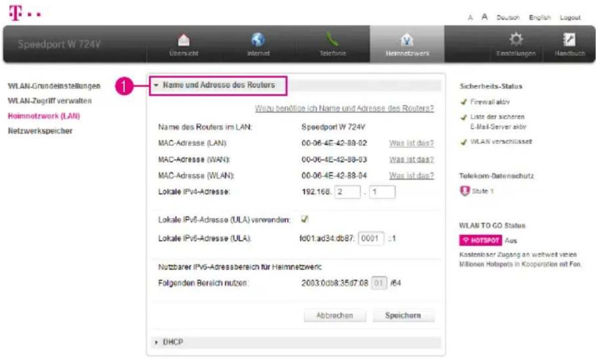 T-Mobile Speedport W 724V - Heimnetzwerk (LAN) - Lokale IPv6-Adresse verwenden - 1