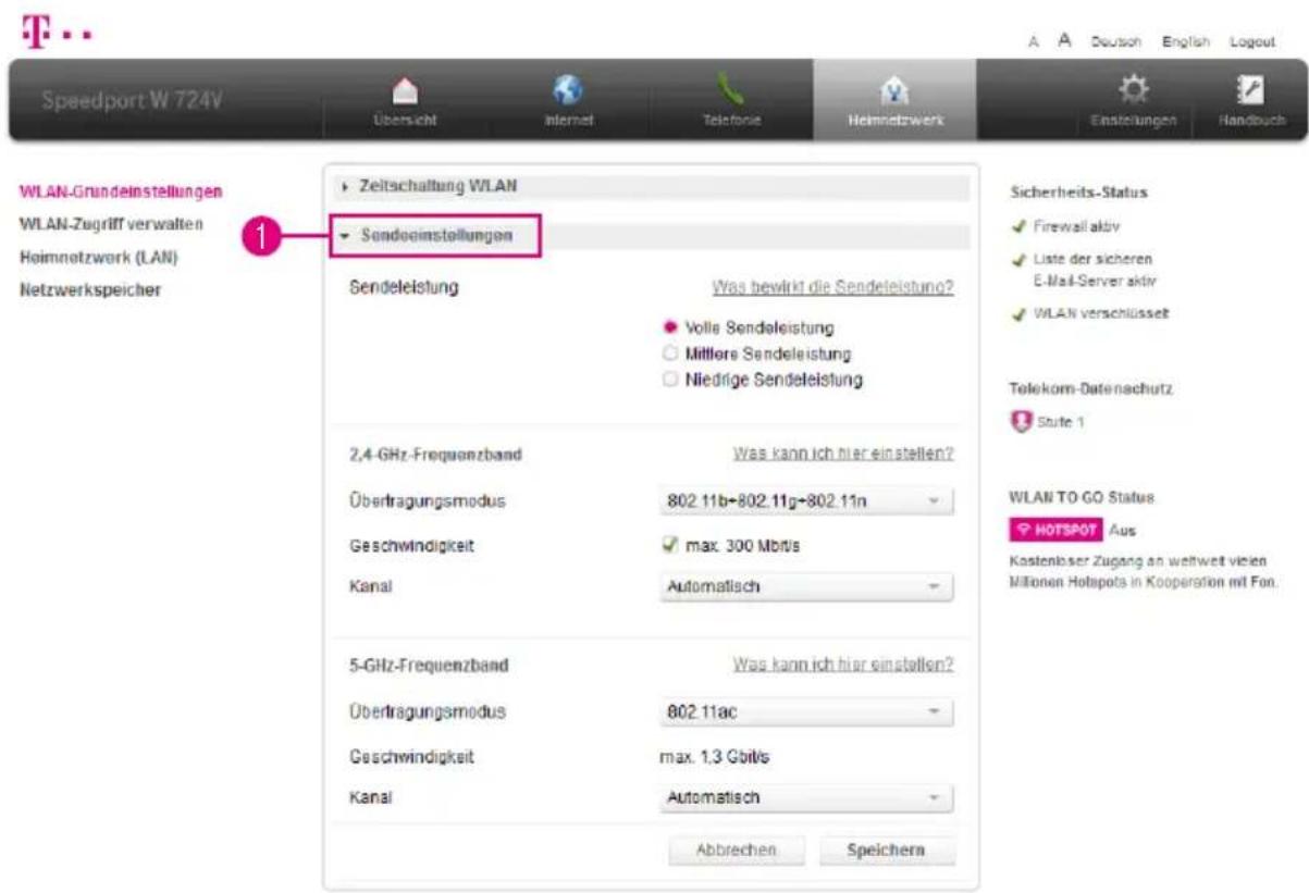 T-Mobile Speedport W 724V - WLAN-Sendekanal einstellen - 1