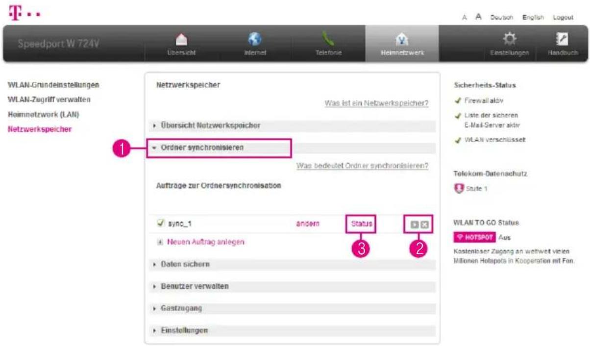 T-Mobile Speedport W 724V - Ordnersynchronisation manuell starten - 1