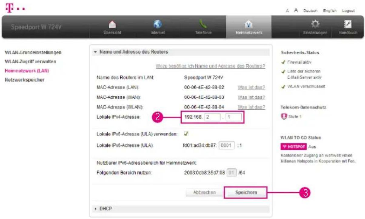 T-Mobile Speedport W 724V - Heimnetzwerk (LAN) - Lokale IPv4-Adresse ändern (Fortsetzung) - 1