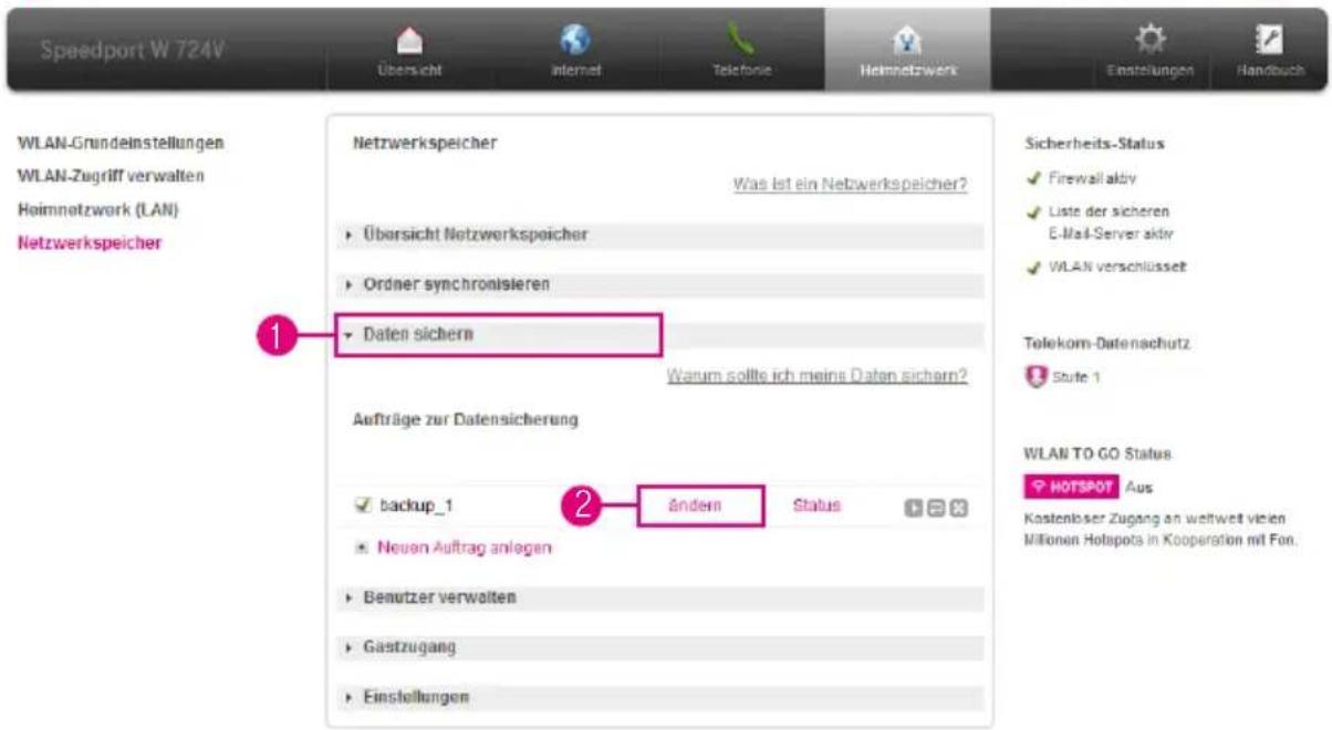 T-Mobile Speedport W 724V - Datensicherung anpassen - 1