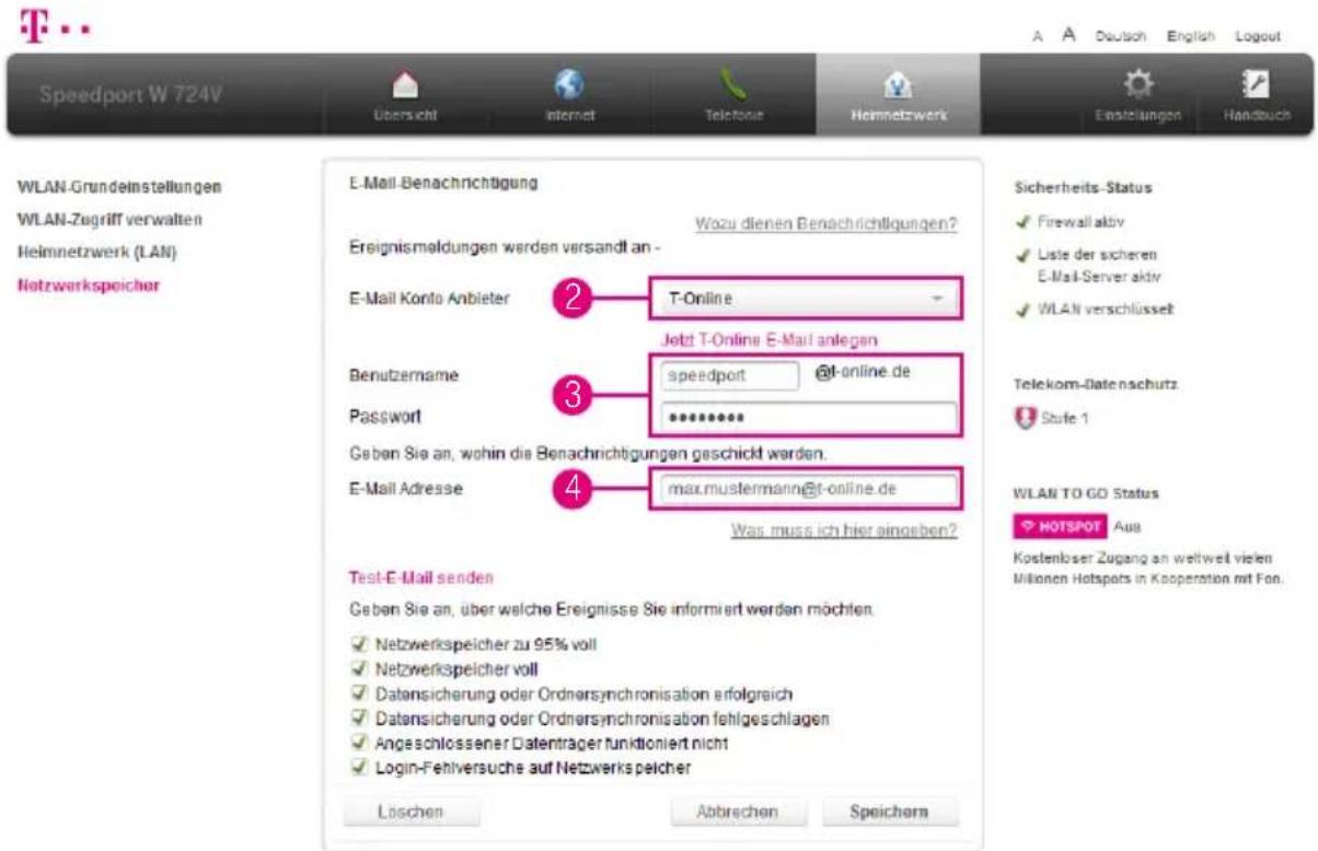 T-Mobile Speedport W 724V - E-Mail-Benachrichtigung für Netzwerkspeicher - 1