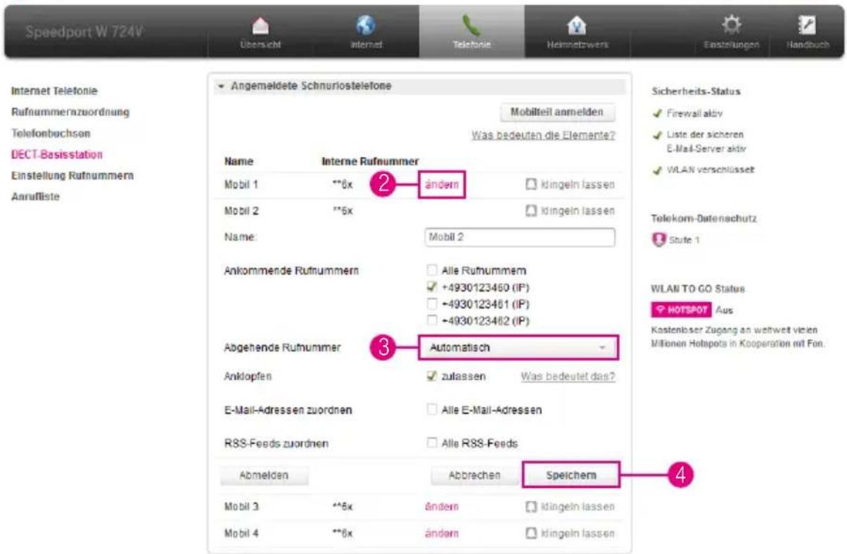 T-Mobile Speedport W 724V - (Abgehende Rufnummer) - 1