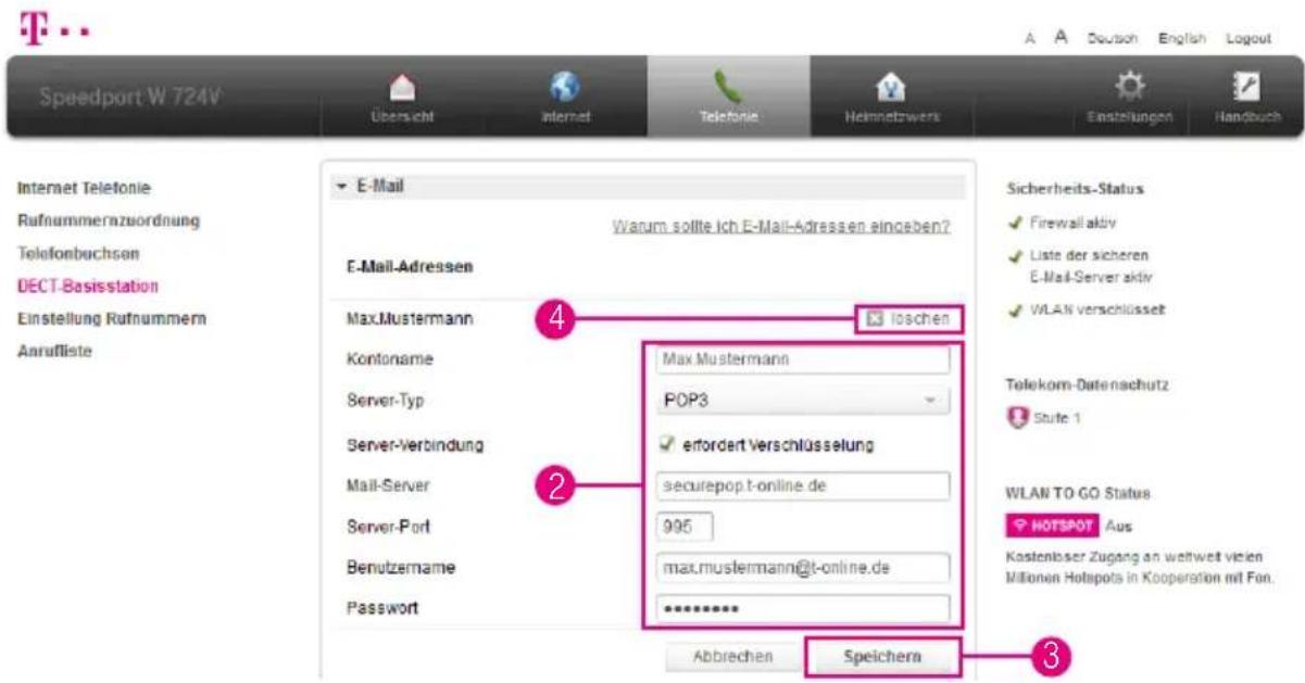 T-Mobile Speedport W 724V - E-Mails über Speedphone abrufen (Fortsetzung) - 1