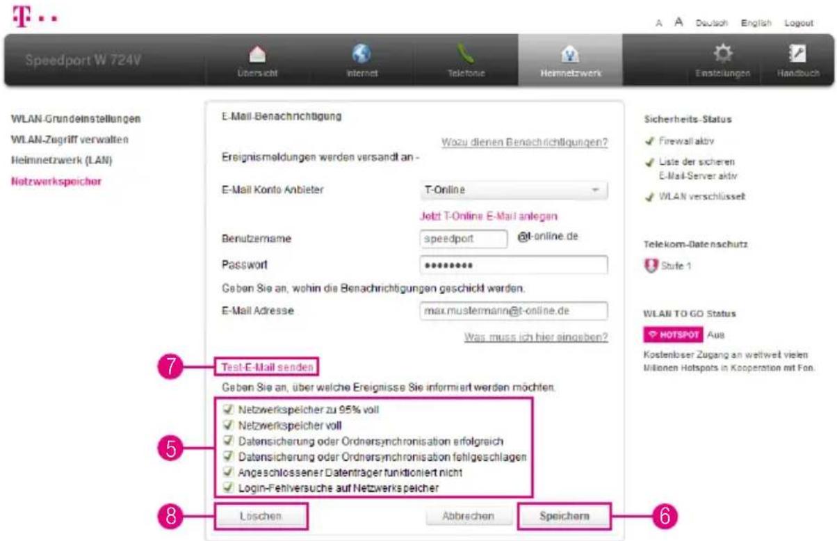 T-Mobile Speedport W 724V - E-Mail-Benachrichtigung für Netzwerkspeicher (Fortsetzung) - 1