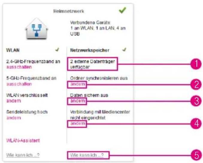 T-Mobile Speedport W 724V - Übersicht der Heimnetzwerk-Einstellungen (Netzwerkspeicher) - 1
