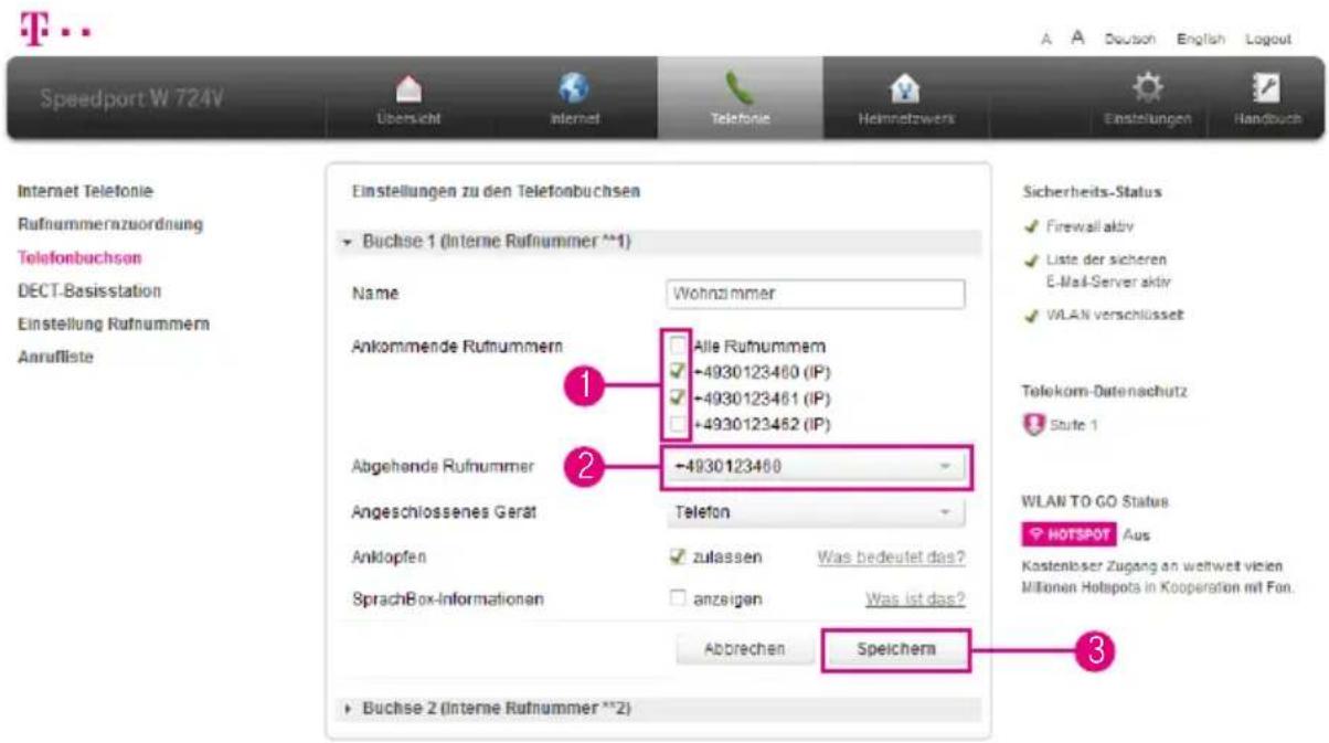 T-Mobile Speedport W 724V - Rufnummernzuordnung für Telefonbuchsen - 1