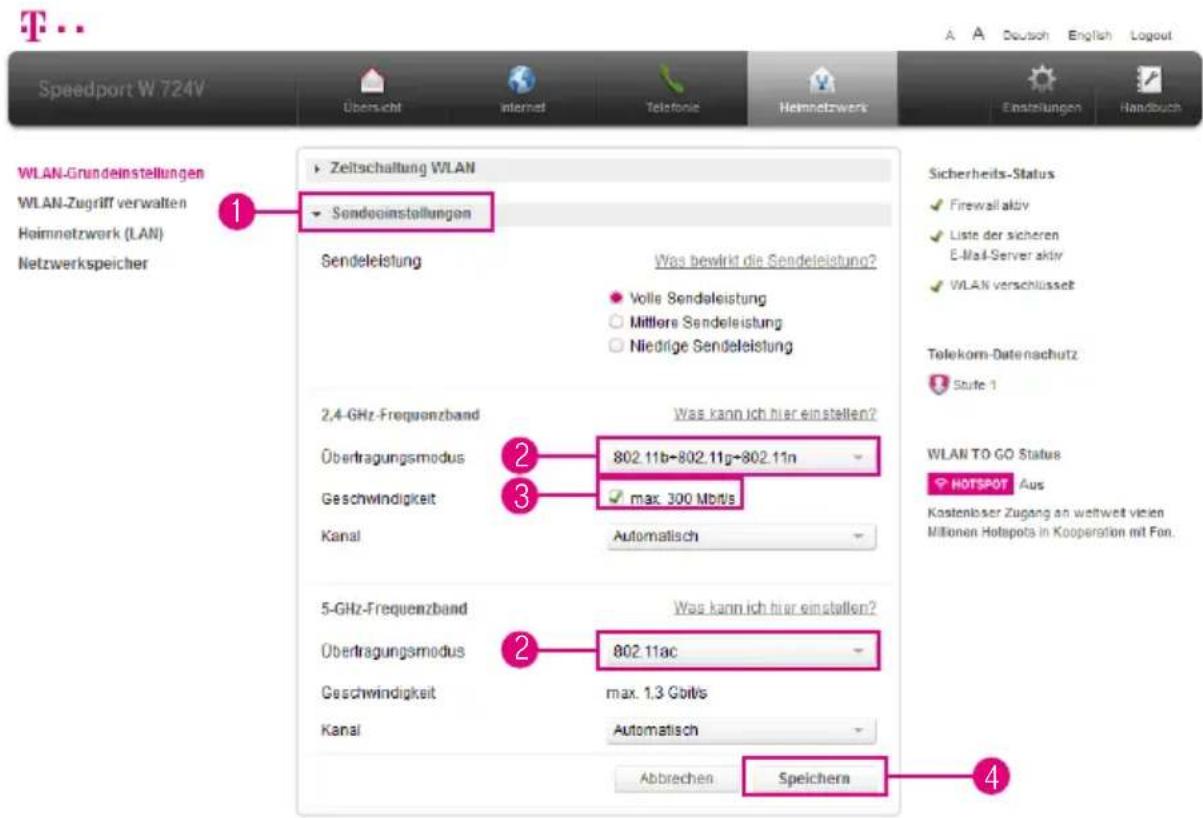 T-Mobile Speedport W 724V - WLAN-Übertragungsmodus einstellen - 1