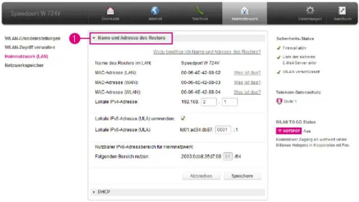 T-Mobile Speedport W 724V - Heimnetzwerk (LAN) - Lokale IPv4-Adresse ändern - 1