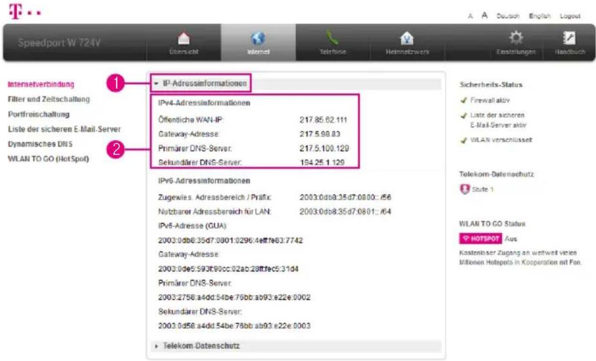 T-Mobile Speedport W 724V - IP-Adressinformationen anzeigen - 1