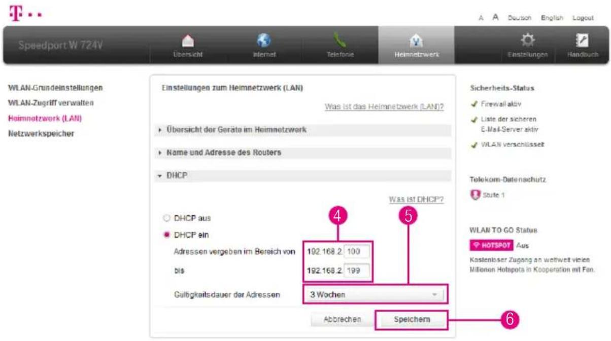 T-Mobile Speedport W 724V - Heimnetzwerk (LAN) - DHCP konfigurieren (Fortsetzung) - 1