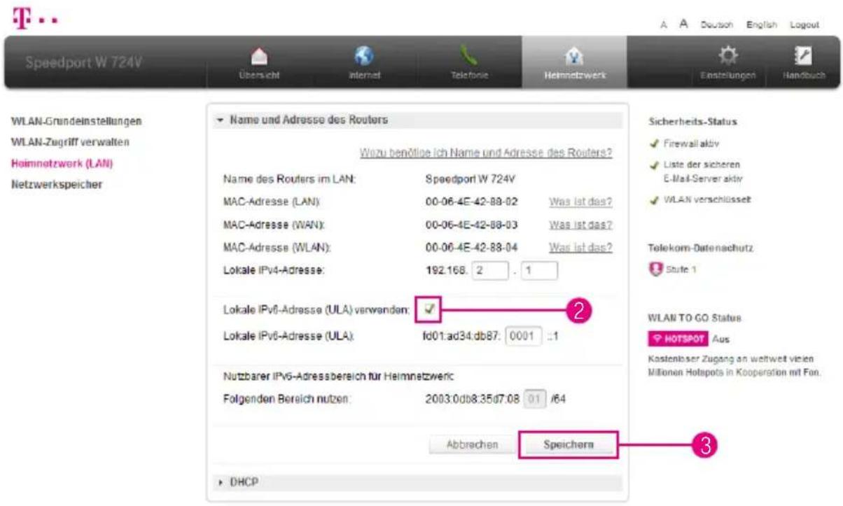 T-Mobile Speedport W 724V - Heimnetzwerk (LAN) - Lokale IPv6-Adresse verwenden (Fortsetzung) - 1