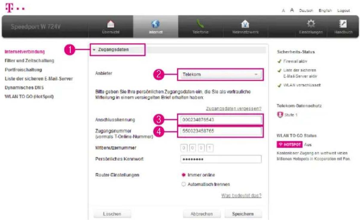 T-Mobile Speedport W 724V - Zugangsdaten für Telekom eintragen - 1