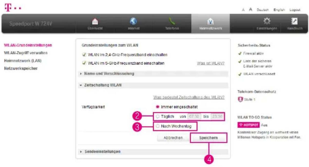 T-Mobile Speedport W 724V - WLAN-Zeitschaltung einrichten (Fortsetzung) - 1