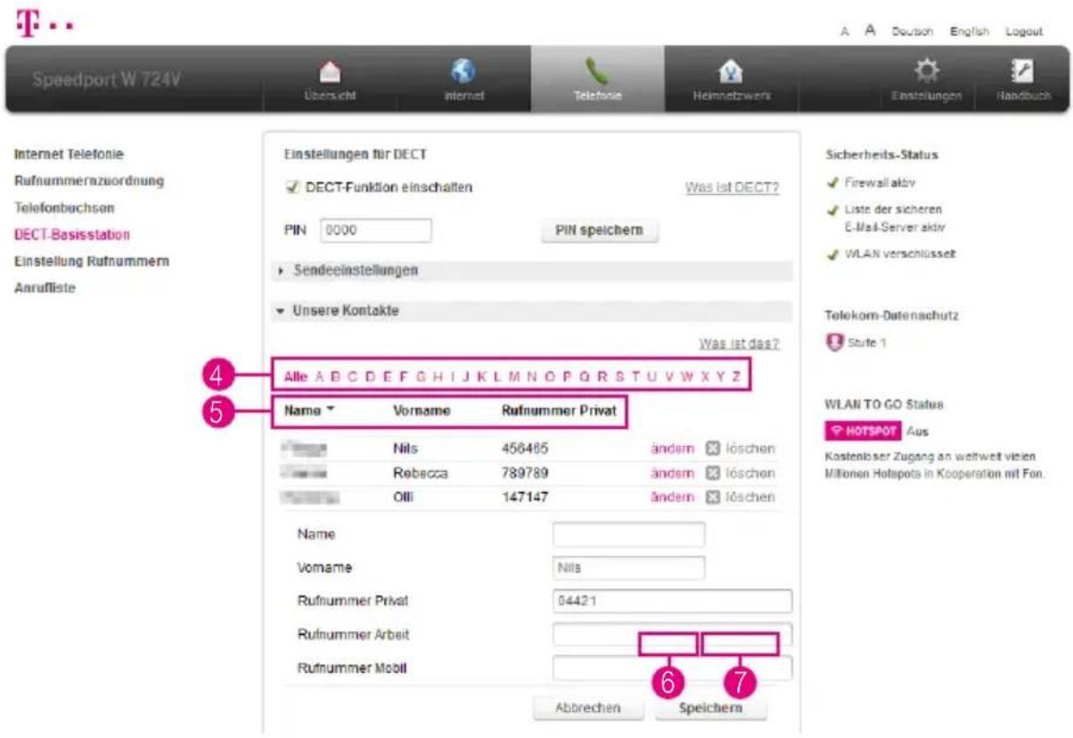 T-Mobile Speedport W 724V - Telefonbucheintrag anlegen (Fortsetzung) - 1