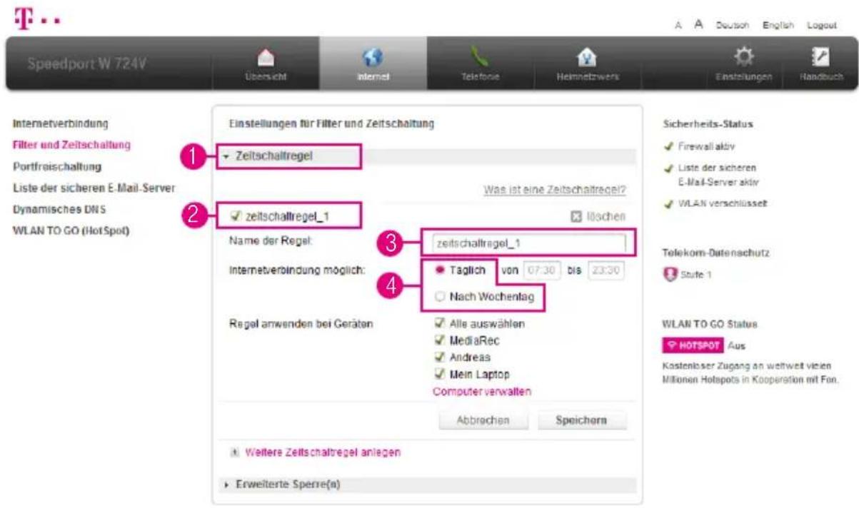 T-Mobile Speedport W 724V - Zeitschaltung für WLAN einstellen - 1