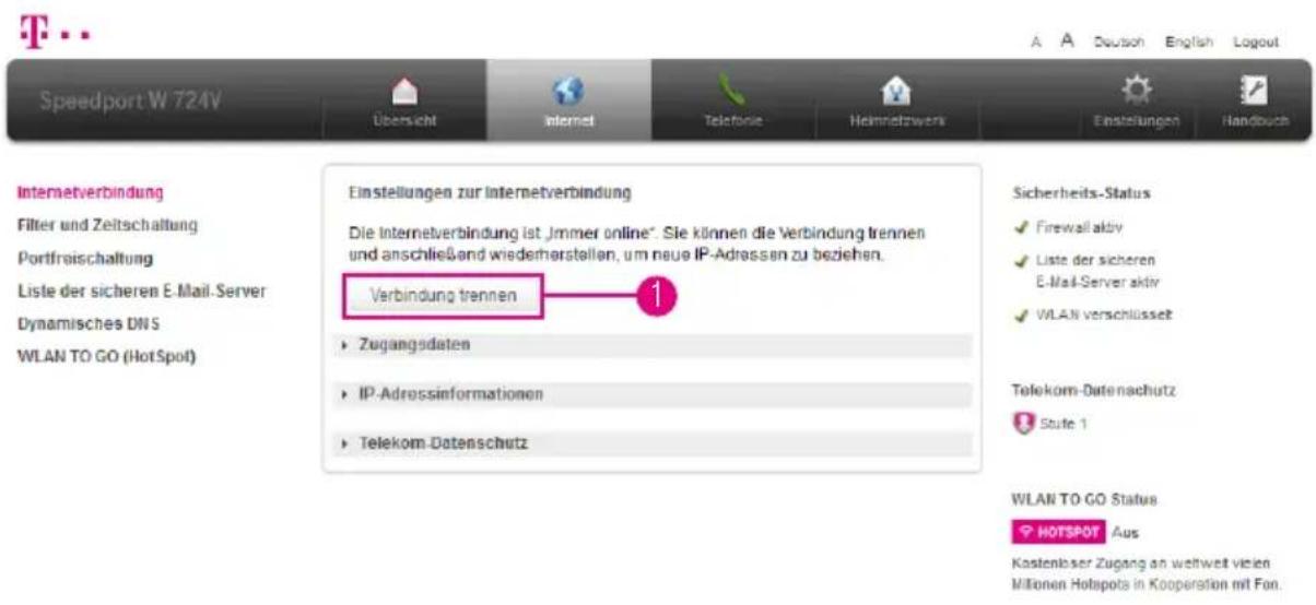 T-Mobile Speedport W 724V - Internetverbindung trennen - 1