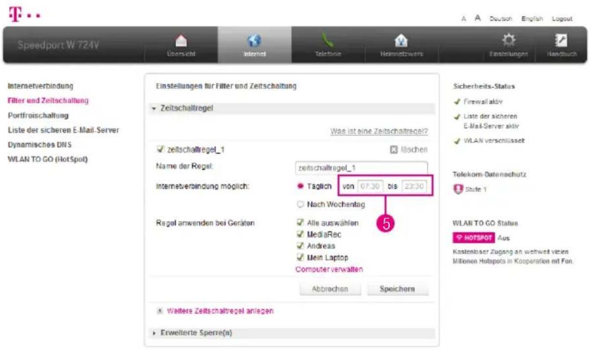 T-Mobile Speedport W 724V - Zeitschaltung für WLAN einstellen (Fortsetzung) - 1