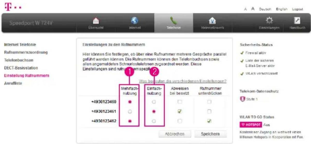 T-Mobile Speedport W 724V - Mehrfachnutzung von Rufnummern - 1