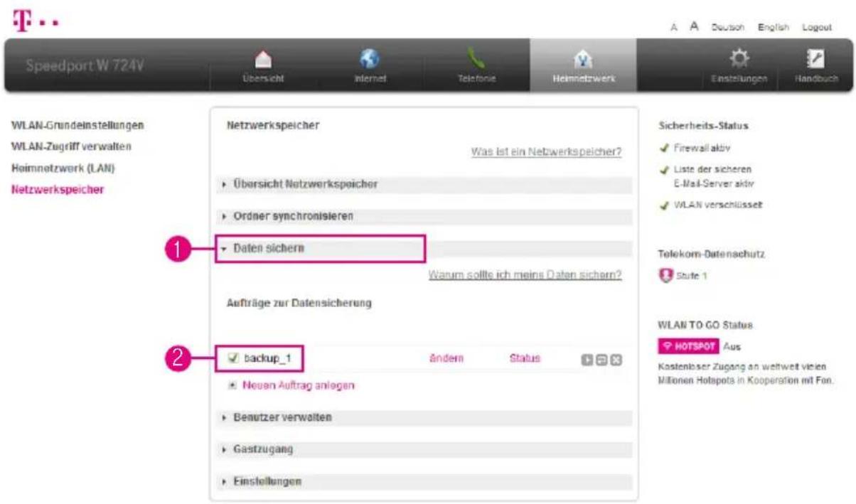 T-Mobile Speedport W 724V - Datensicherung ein- / ausschalten - 1