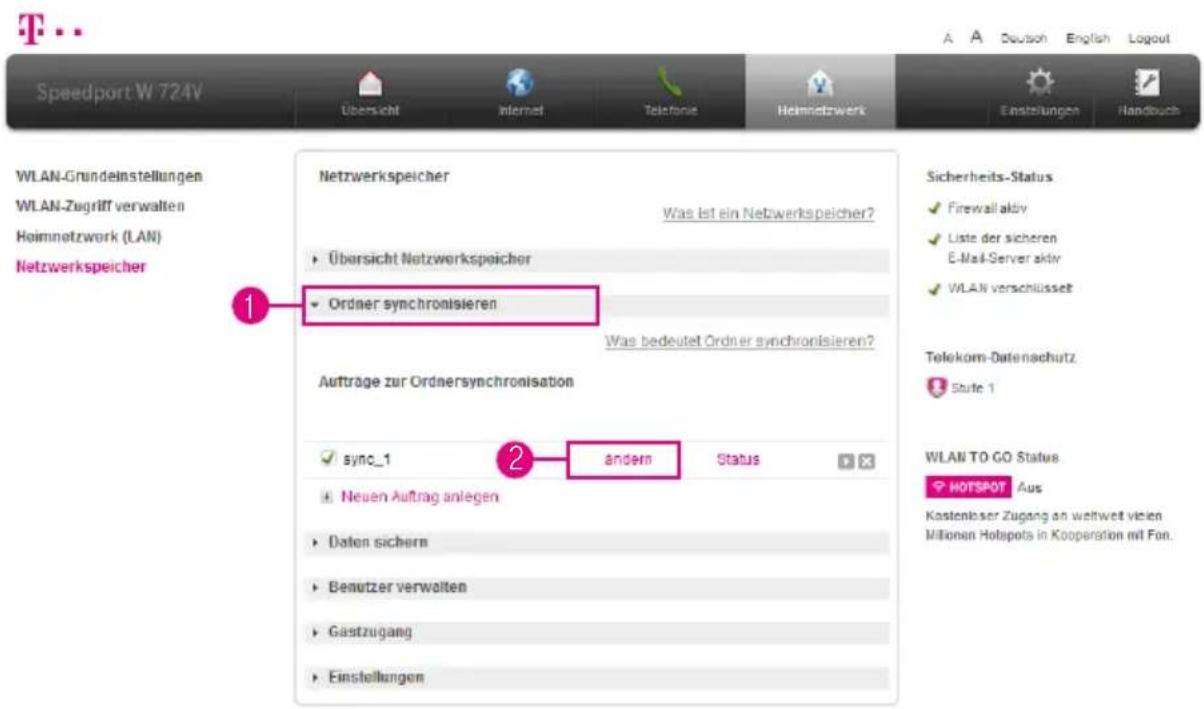 T-Mobile Speedport W 724V - Ordnersynchronisation anpassen - 1