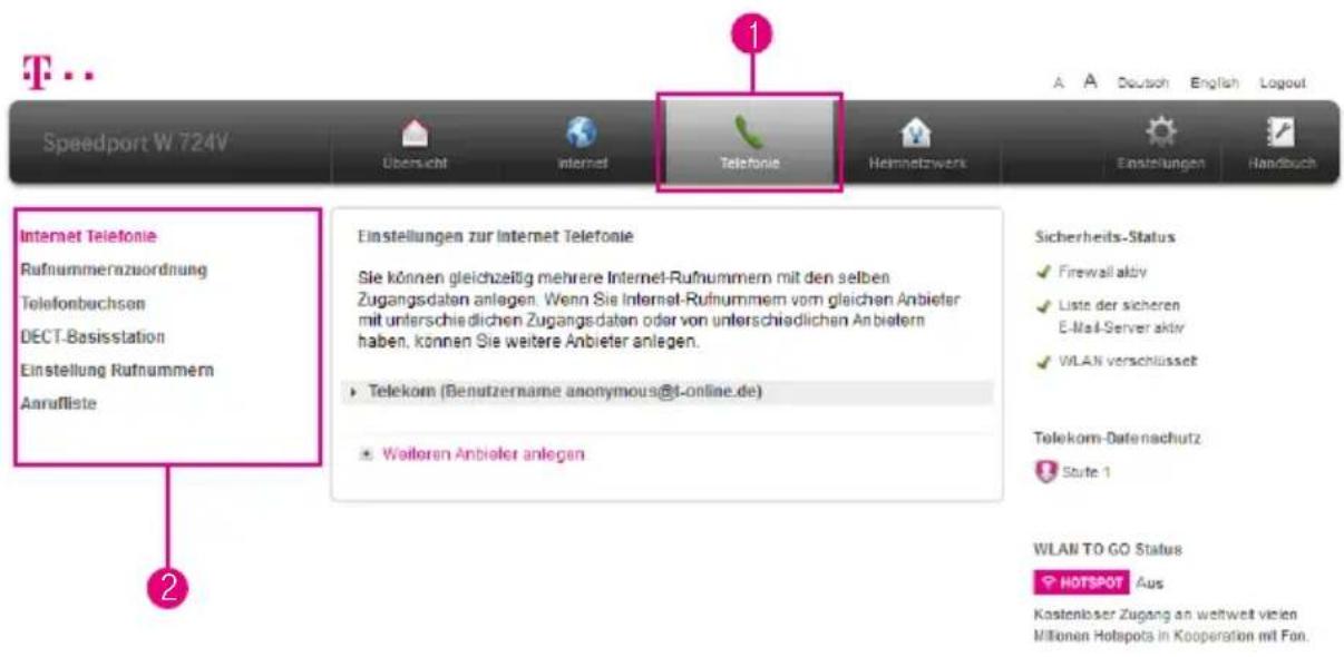 T-Mobile Speedport W 724V - Einstellungen zur Telefonie (Fortsetzung) - 1