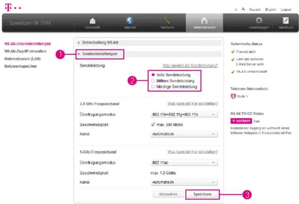 T-Mobile Speedport W 724V - WLAN-Sendeleistung einstellen - 1
