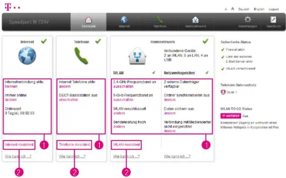 T-Mobile Speedport W 724V - Übersicht der Einstellungen Ihres Speedport - 1