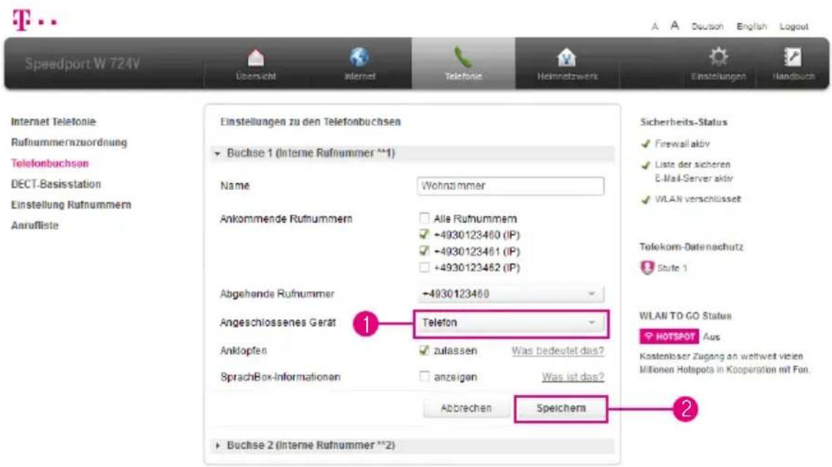 T-Mobile Speedport W 724V - Auswahl des angeschlossenen Endgeräts - 1