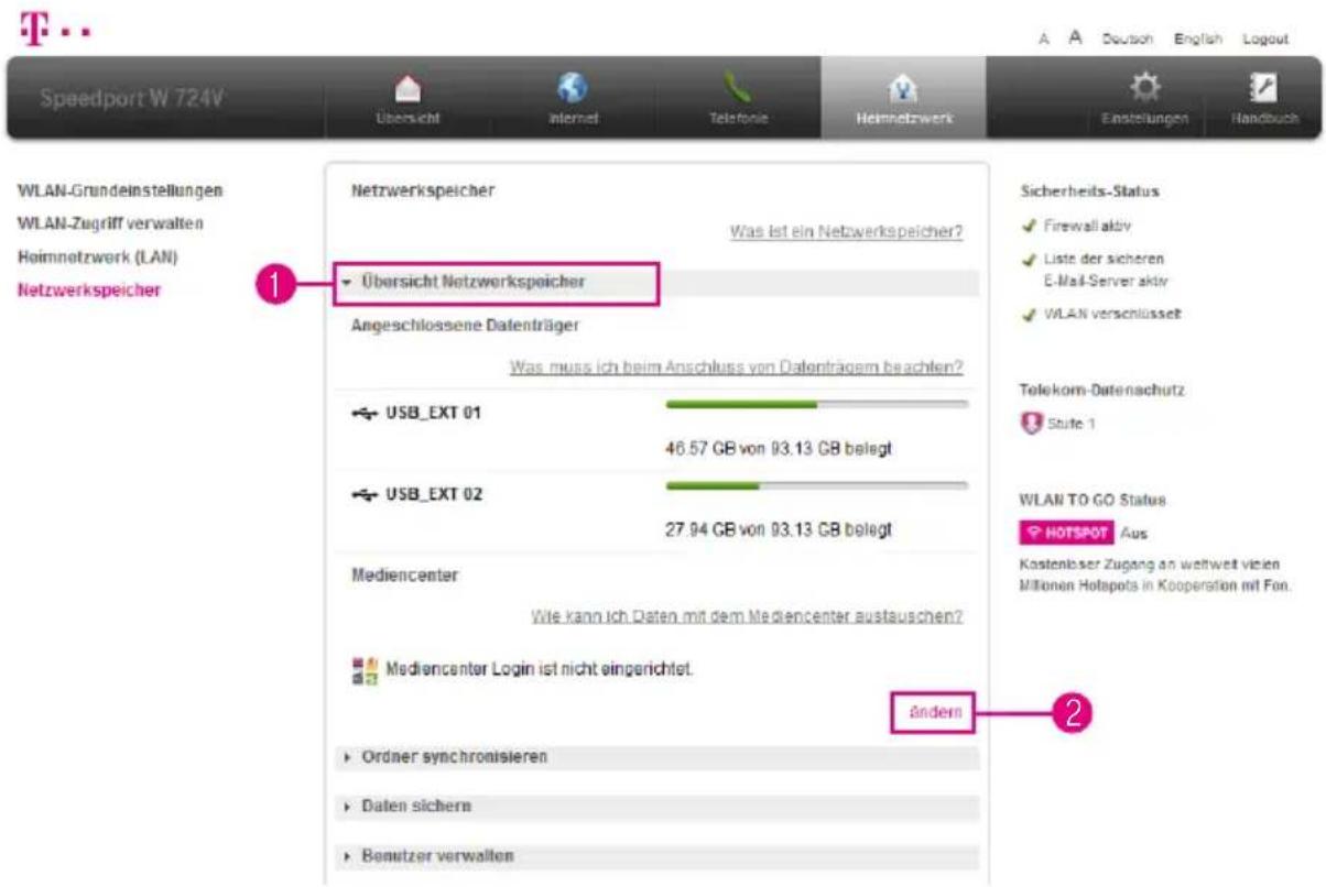 T-Mobile Speedport W 724V - Mediencenter einrichten - 1