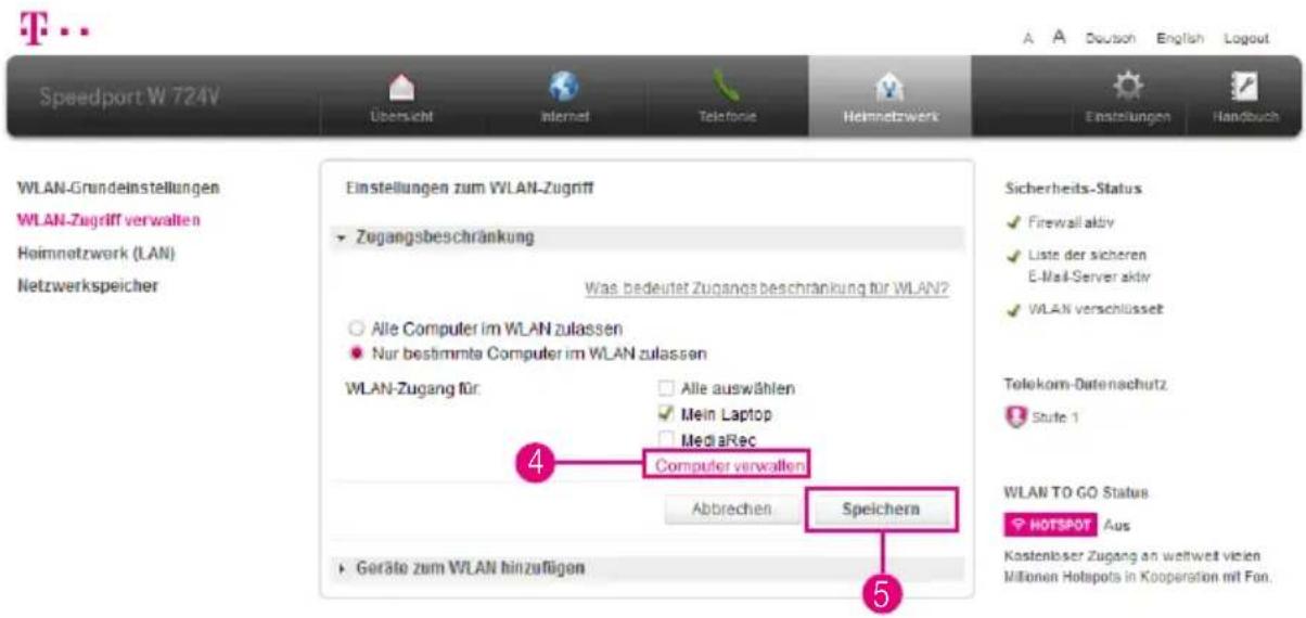 T-Mobile Speedport W 724V - WLAN-Zugangsbeschränkung einstellen (Fortsetzung) - 1