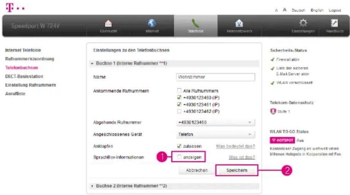 T-Mobile Speedport W 724V - Sprachbox-Informationen anzeigen - 1