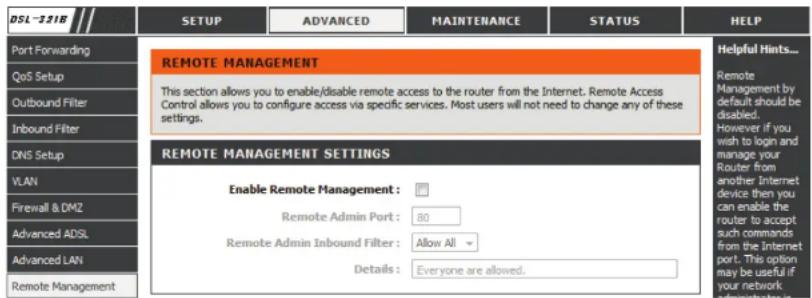 D-LINK DSL-321B - EINSTELLUNGEN FÜR DIE FERNVERWALTUNG - 1