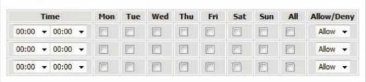 Time 00:00 ▼ 00:00 ▼ 00:00 ▼ 00:00 ▼ 00:00 ▼ 00:00 ▼ Mon Tue Wed Thu Fri Sat Sun All Allow ▼ □ □ □ □ □ □ □ □ □ Allow ▼ □ □ □ □ □ □ □ □ □ Allow ▼
